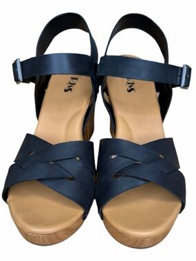 Korks Black Leather Platform Heeled Sandals Women’s Size 10M